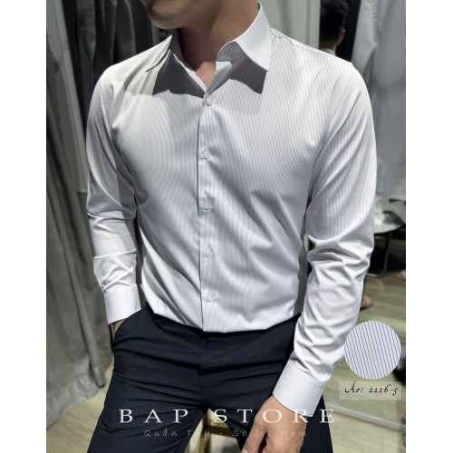 Áo sơ mi sọc hồng tím áo sơ mi công sở chất vải sợi tre mát mịn không nhăn form dáng slimfit mẫu mới 2026