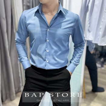 Áo sơ mi nam dài tay kẻ caro xanh biển thương hiệu BAP STORE caro xanh trắng sang trọng chất liệu không nhăn form trẻ tr