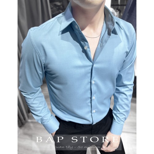 Áo sơ mi nam dài tay công sở xanh biển xanh mát form slimfit vừa người chất vải cotton form mẫu mới 2024