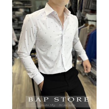 Áo sơ mi nam dài tay trắng họa tiết trẻ thương hiệu BAP STORE họa tiết nhỏ sang trọng chất liệu không nhăn form dáng trẻ trung slimfit 2023