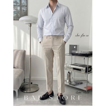 Quần kem sáng quần kem sọc quần kem đẹp quần kem đi tiệc chất liệu không nhăn form slimfit mẫu mới 2026