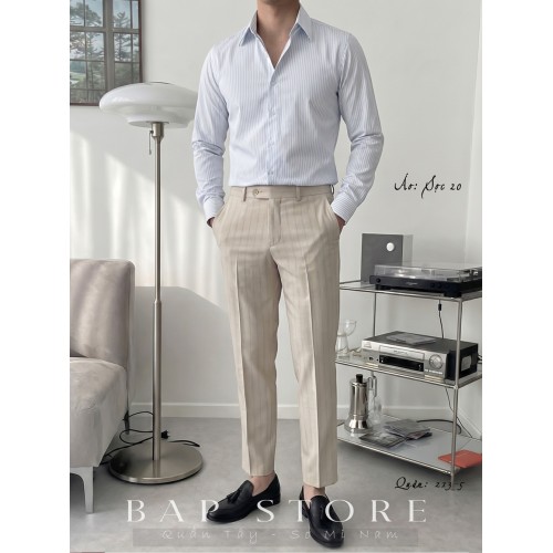 Quần kem sáng quần kem sọc quần kem đẹp quần kem đi tiệc chất liệu không nhăn form slimfit mẫu mới 2026