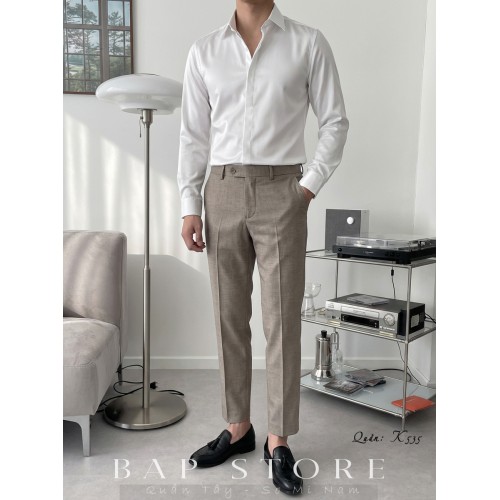 Quần tây âu vàng cát màu mới quần âu vải lạnh không nhăn form slimfit quần ngang mắt cá mẫu mới 2026